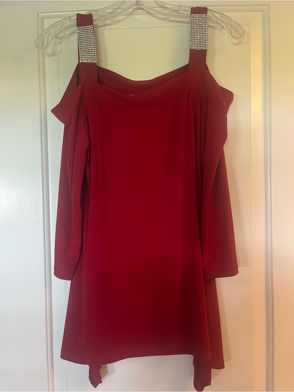 Established 1962 Cold-Shoulder Red top with Embellished Straps